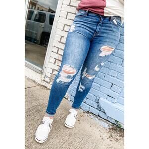 Sneak Peek Mid-Rise Distressed Skinny Jeans